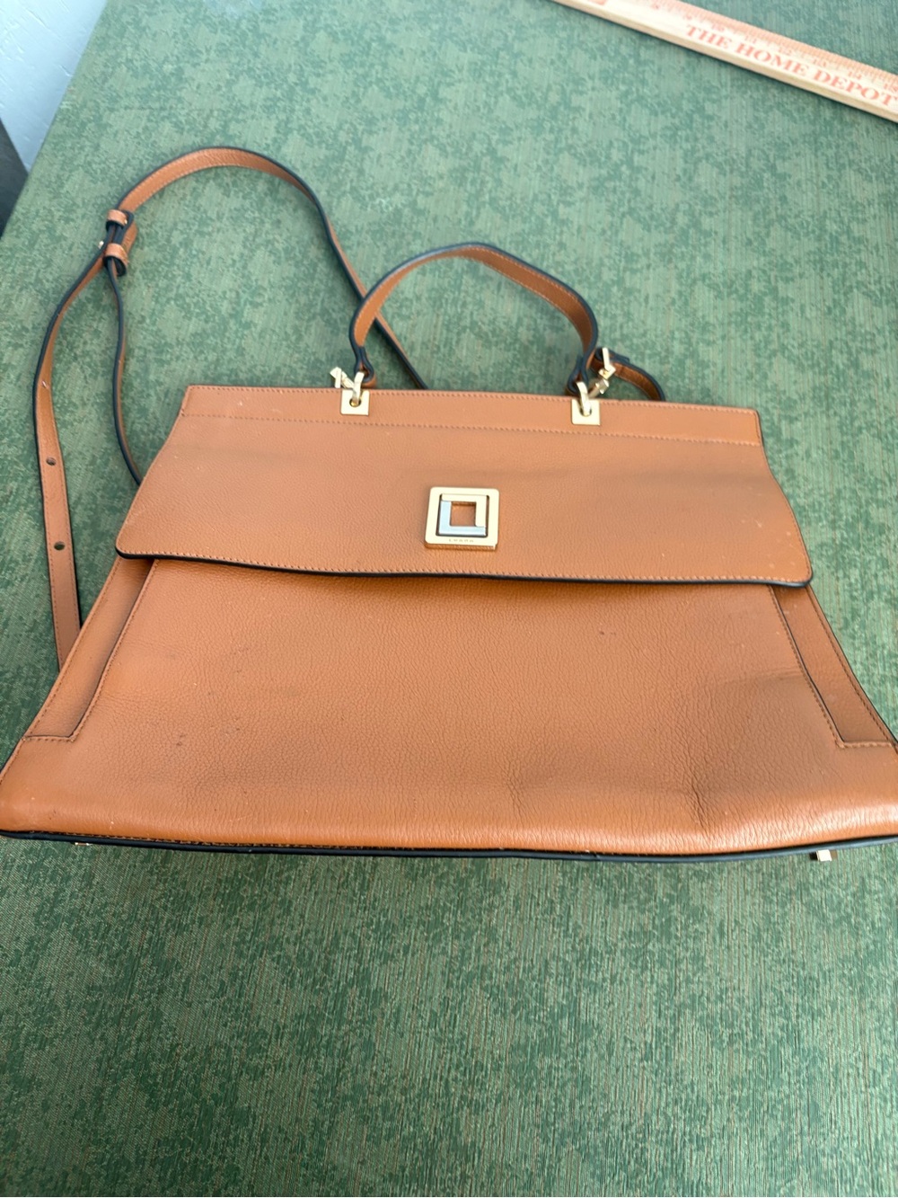 Structured Tan Leather Top-Handle Satchel with Adjustable Strap